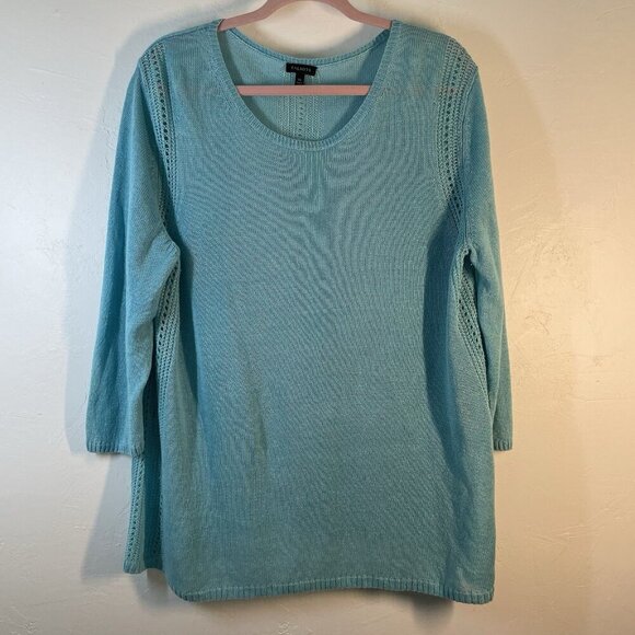 Talbots Womens Linen Knit Sweater Aqua Pullover Lagenlook Beachy Coastal Size XL - Picture 1 of 8